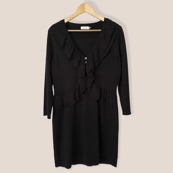 Calvin Klein Long Sleeve Ruffle Dress - Picture 1 of 8